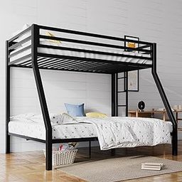 SHA CERLIN Loft Bunk Bed Twin Over Full Size with Ladder and Guardrail,Heavy Duty Metal Slats Support No Box Spring Needed Small Space Saving Furniture for Bedroom Dorm,Black-20