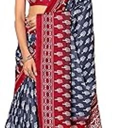 Women's Mulmul Cotton Block Print Ready to Wear One minute Saree With Unstitched Blouse Piece-16