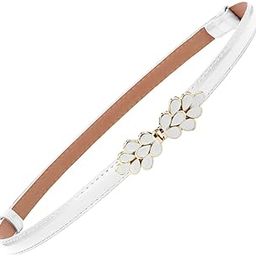 Women's Decorative Thin Belt flower shape Metal Buckle 28-42 Waist Belt Dress Accessories(White)-image-28