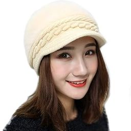 Winter Warm Wool Knitted Newsboy Skull Cap Hat Beanie with Visor Winter Gift Set for Women and Girls-image-88