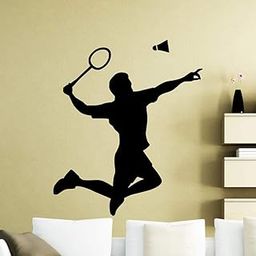 GADGETS WRAP Badminton Player Silhouette Wall Decal Shuttlecock Racquet Sports Vinyl Sticker-picture-17