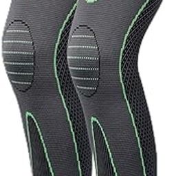 GymWar Nylon Knee Support For Men- 3D Knitted Knee Brace For Gym, Workout And Pain Relief | Extra Long Leg Braces Knee Sleeve For Working Out, Joint Pain ((Free Size, Green-Black) (Green-Pack of 2)-12