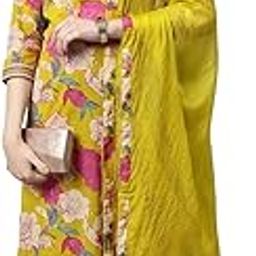 Women's Cotton Blend Straight Printed Kurta with Pant & Dupatta-image-32