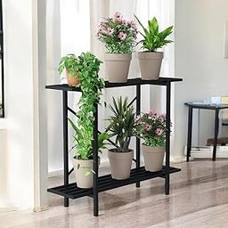 ecofynd Adam Plant Stands for Outdoor Balcony, Flower Pot Stand for Indoor Plants, Large Metal Planter Stand for Living Room, home decor, Indoor & Outdoor plants, 2 Tier, (PS029-BLK)-image-95