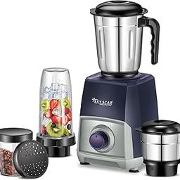 Skystar Navystrom Powerful 750W Mixer Grinder With 2 Nutri bullet Jars for Smoothie & Blending, Chutney Jar & Liquidizing Jar used as Wet Grinder & Blender (Blue & Grey) 1 Year Warranty-image-100