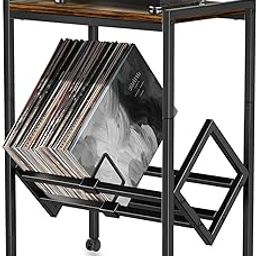 INDIAN DECOR 25031 Space saving Record Player Stand, Vinyl Record Storage Cabinet with 2-Tier Storage 80-100 LP, Metal Vinyl Record Turntable Stand Record Player Table with Wheels for Albums-16