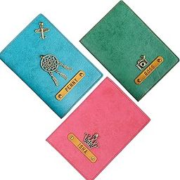 Personalized Passport Holder for Family | Pu Leather Passport Cover with Customized Name & Charm | Handcrafted Unisex Gift for Travel (Pack of 3), Multicolor-picture-26
