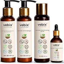 VebixProfessional Customized HairFall Control Regimen Ayurvedic 4 Product Kit | Anti Hairfall Shampoo - Hair Oil, Keratin Conditioner & Hair Growth Serum | 350ml (All Hair Types)-image-3