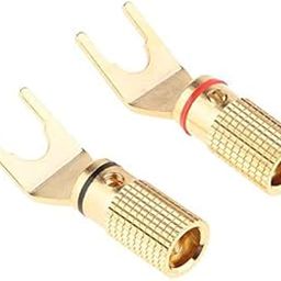ATORSE 2x2Pieces Copper Speaker Banana Spade Plug Screw Type Gold Plated Connector-image-49