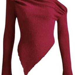 Women's One Shoulder Ribbed Knit Tops - Western Style Slim Fit Off Shoulder Fancy Long Sleeve Crop Top for Women-image-81