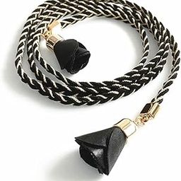 Cotton Slim Rope Tie Waist Belt for Dress Skirt Braid String Thin Belts for Women, Black-image-28