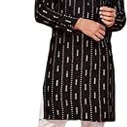 Men's Cotton Silk Embroidery Kurta with Mandarin Neck Down Button Full Sleeves Straight Hem Knee Length Regular Fit-picture-15