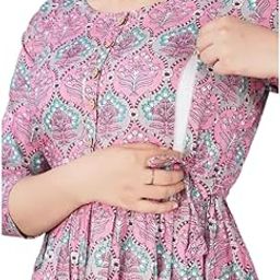 Women's Maternity Kurti for Feeding Zippers | Printed Gown for Women | Pregnant Lady Dress | Anarkali Kurti with Zipper | Floral Printed Kurti for Women-image-85