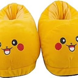Smiley Warm Shoes Pika Emoji Indoor Bedroom Slipper Free Size Funny Soft Plush for Adults Kids Teens Poop Comfy Girls Women Non-Skid Footpads Pikachu-image-13