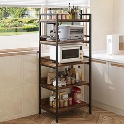 HOME CUBE 5-Tier Metal Storage Shelf with Wood Shelves, Kitchen Microwave Stand, Bookshelf Organiser, Standing Shelf Units, Multipurpose Storage Rack for Living Room Office Garage Shops 60x40x151.5cm-image-32