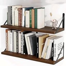 Shoper cart Floating Shelves for Wall Set of 2, Rustic Wood Floating Bookshelf for Bedroom, Large Wall Mounted Storage Shelves for Kitchen Bathroom Laundry Living Room TV Books (Brown, 24 INCHES)-image-19