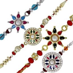 with Crystals and Beads Assorted Combo of Four Rakhis (Bracelet) CO1104517M-48