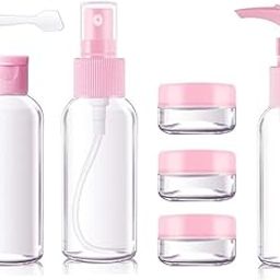 OPSUZY Clear Plastic Portable Refillable Travel Cosmetics Toiletry Pressing Spray Bottles For Makeup Cosmetic,Liquid Containers Bottles 7 Pieces Set With Pouch-17