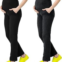 Soft Cotton Lycra Stretchable Maternity Pants with Double Pockets and Full Belly Coverage(Pack of 2)-image-27