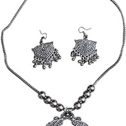 Oxidised Silver Tribal Necklace and Earrings Set, Traditional Indian Design, Antique Finish.-image-11
