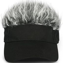 Sun Visor Hat with Wig Hair, , Adjustable Hats Golf Visors, Novelty Fashion Sun Visor Hat for Cool Boy, Wig Peaked Baseball Golf Cap for Men, Black, 34-50