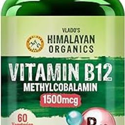 Vlado's Himalayan Organics Vitamin B12 Tablets 1500 mcg -Active form of Methylcobalamin Vitamin B12 Supplements for Men & Women- 60 Veg Tablets-image-36