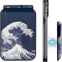 Magnetic Wallet Cell Phone Card Holder for Phone Case with Mag-Safe PU Leather Wallet for iPhone 15 14 13 12 Pro/Pro Max/Plus/Mini (Blue Waves)-image-89