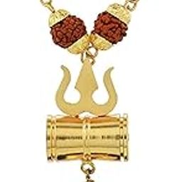 �Gold Plated Shiv Shakti Kavach Loard Shiv Trishul Damru Locket With Panchmukhi Rudraksha Handmade Mala Beads Religious Pendant Necklace Spiritual Jewellery for Men/Women-51