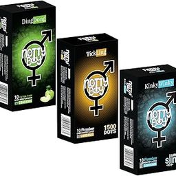 NOTTY BOY Combo Variety 1500 Dots, Extra Thin Green Apple Flavoured, Ultra Thin Slim Condom For Men - Pack of 3, 30 Pieces | Lubricated, Reservoir Tip-image-75