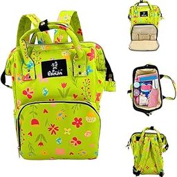OBABY Baby Diaper Bag | Mother Bag Maternity Backpack Cum Tote bag | Spacious Waterproof Backpack with Multiple Pockets to Easily Organise Baby Essentials Diaper Backpack (Yellow Green, Flowers)-picture-14