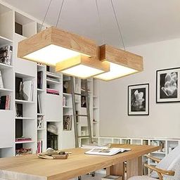 Artica Modern LED Wooden Pendant Light – Pine Wood 3-Square Pattern Design Ceiling Lamp with Adjustable Height | Dining Table, Living Room, Bedroom, Office Lighting-image-52