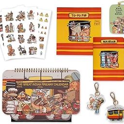 Happywagon | The Great Indian Railway Gift Box | Consists - 2024 Desk Calendar ; Notebook ; To-Do Pad ; Luggage Tag ; Set of 2 Keychains ; 3 Sticker Sheets ; Sturdy Box | Plan your Travel Journey |-picture-24