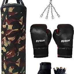Byson Strong and Tough Camouflage Boxing Kit Set for Senior and Junior (36inch Punching Bag, 12OZ Boxing Gloves, Hand Wrap, Chain) Heavy Punching Bag-image-97