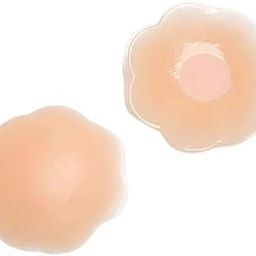 Silicone Nipple Cover Invisible Breast Pasties Adhesive Disposable Satin Fabric Nipple Cover Breast Petals Pads Pasties with Case for Women Girls Flower Free Size Beige Combo (2 Pair)-picture-17