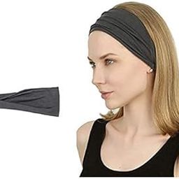 BISMAADH Cotton Lycra No-Slip Sweat-Wicking Headband for Exercise, Yoga, Running, Cardio and All Sports Activity, Dark Grey-image-26