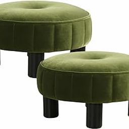 WellHouze Round Ottoman Footstool Padded Small Seat with Mango Wood Legs Footrest Seating Stool Set of 2 Office Shoe Changing Stool Extra Seat for Living Room Bedroom Office Green-image-63