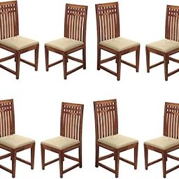 Credenza Wooden Dining Chairs Set of 8 | Solid Sheesham Wood Chairs with Cushions for Dining Room & Study | Comfortable Seating for Home | Honey Brown Finish | No Assembly Required-image-25