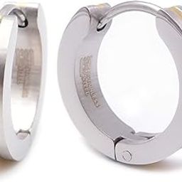 Pair Stainless Steel 2 Tone Stripe Men Hoop Earrings Gold Black Silver 16mm-image-70