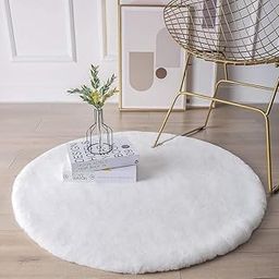 Sakeena Ruge Ultra-Soft Rabbit Fur Feel Carpet – Premium Puff Fluffy Round Rug 3x3 Feet, White – Non-Slip & Washable Bedside Mat for Bedroom, Living Room, Kids, Home Décor-image-4