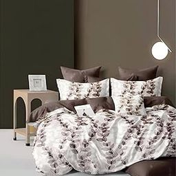 Slazie King Size Cotton Bedding Set Combo: King Size Duvet Cover (90x100 Inches) + 300 TC Cotton Fitted Bedsheet Set|Breathable Soft Fabric|Bedding DÉCOR|Gift Set|Coffee Petals-image-47