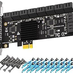 GLOTRENDS SA3120-C 20-Port PCIe X1 SATA Expansion Card with SATA and Power Cables, Compatible with Windows,Linux,Mac OS,NAS-10