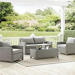 OMCCO 4 Seater Outdoor Conversation Patio Furniture Set All Weather Wicker Sectional Couch Sofa, Center Table with Cushions Waterproof for Gardens and Terrace (Grey)-image-33