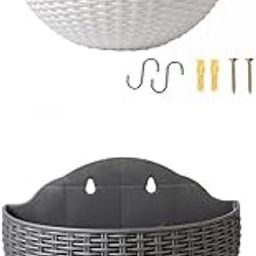 ATORSE 2Pcs Modern Wall Planter Self Watering Pot Plant Hanger White Gray-image-78