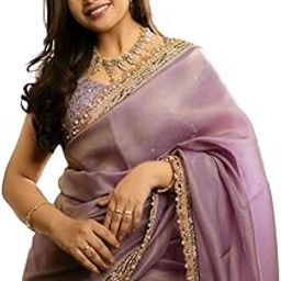 Women's Silver Tissue Silk Ethnic Saree With Unstiched Blouse Piece For Festival And Function.-image-55
