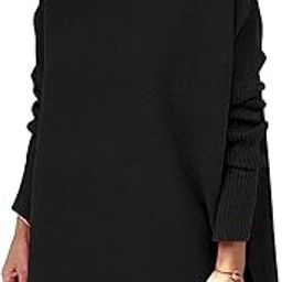 Women's Turtleneck Casual Tops Long Batwing Sleeve Spilt Hem Ribbed Knit Pullover Sweaters, Black, Medium-image-26