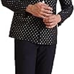 Men's Jodhpuri Bandhgala-Blazer Trouser Set, Navy Blue Silk Blend, Woven Design Regular Fit Mandarin Collar Long Sleeves-image-96