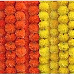 10 Pcs Indian Handmade Artificial Marigold Garland Flowers for Decoration Long for Door Decoration Toran Genda Phool for Wedding/Festivals | 5 Feet | 5 Yellow + 5 Orange | 10 Strings, 5 feet-image-91
