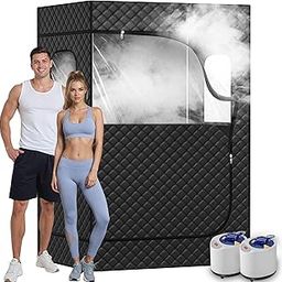 Manastin 2 Person Portable Steam Sauna for Home, 1 or 2 Person Full Body Sauna Tent with 2 Foldable Chairs,9 Levels of Sauna Box with Remote Control, Black-picture-12