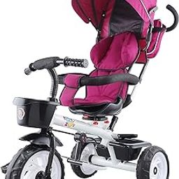 4 in 1 Reversible Tricycle for Kids Toddler Trike with Parent Handle Push Along Pedal Trike Removable Canopy Safety Belt Storage Pouch Footrest for 18 Months to 5 Years|Pink-image-39