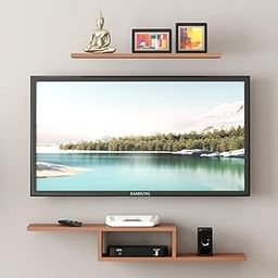 Redwud Sang Wooden TV Entertainment Unit/Wall Set Top Box Shelf Stand/TV Cabinet for Wall/Set Top Box Holder for Home/TV Stand Unit for Wall for Living Room (Walnut)-image-60